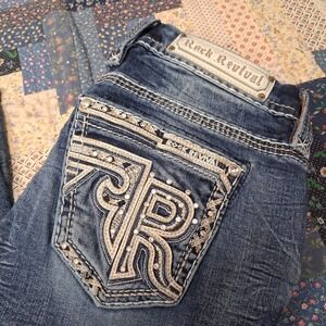 Rock Revival Carita Easy Bootcut Jeans Womens 28 Embellished Rhinestone Pockets